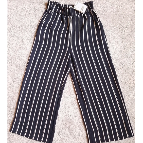 H&M high waist,navy blue & white striped pants NWT - Picture 3 of 7